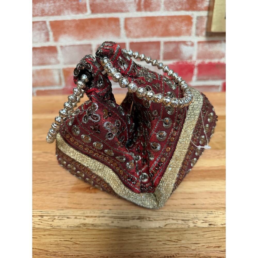Vintage Beaded Mini Bag Red Gold Embroidered Boho Y2K Fairycore Whimsigoth - Picture 3 of 7